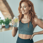 Diana having a glass of lemon water